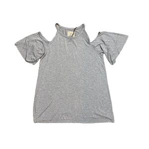 Chaser Grey Cold Shoulder Top Shirt Flounce Sleeve Medium NEW NWT